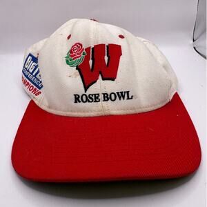 VTG 90s Nutmeg Mills Wisconsin Badgers Rose Bowl Hat Big Ten Champions Snapback